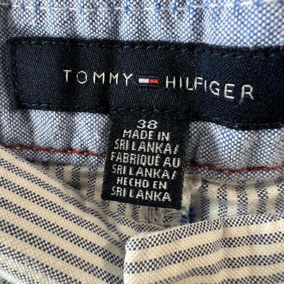 Tommy Hilfiger Chino Shorts Men Sz 38 White Blue Striped Mid Rise Casual Cotton - Picture 4 of 11